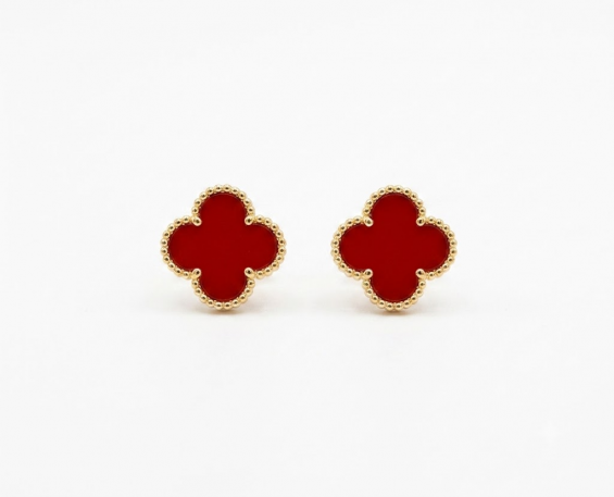 ARETES DE ORO DE FLORES ROJAS 